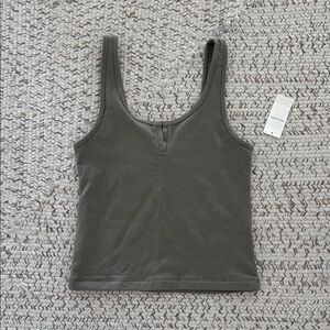 NEVER WORN, WITH TAGS. Olive Green Ribbed Tank Top with Button Detail - Women